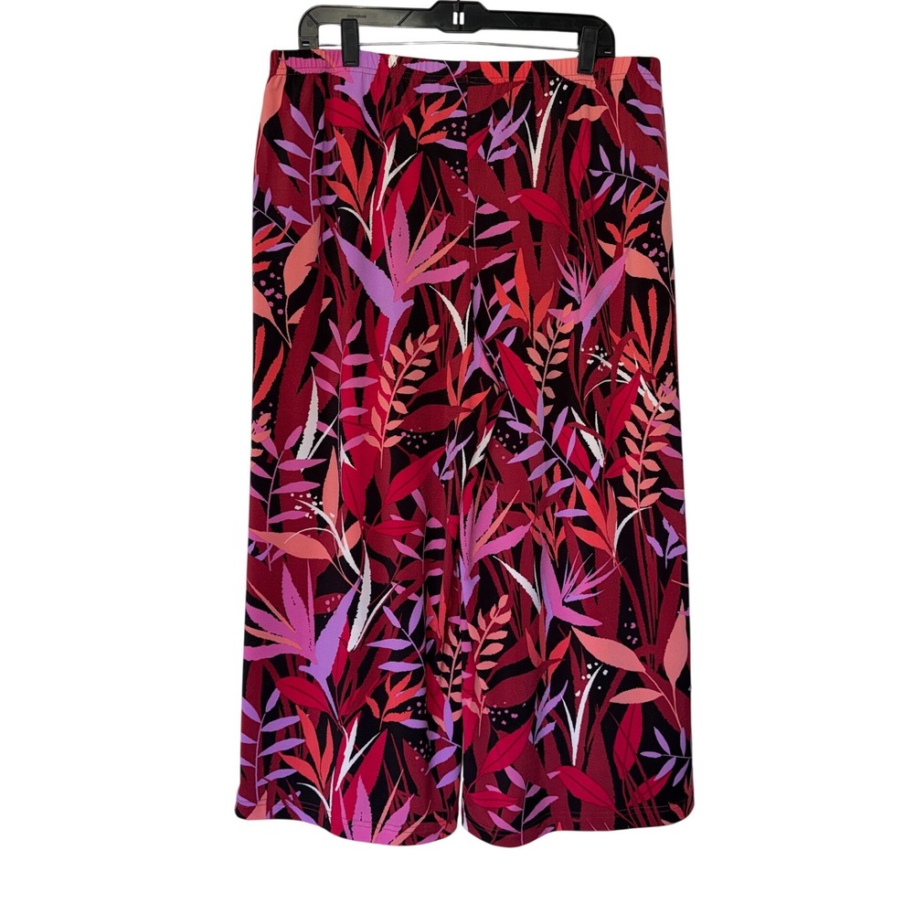 Bob Mackie Wearable Art Red Purple Tropical Leaf Wide Leg Cropped Pants Large - Picture 2 of 6
